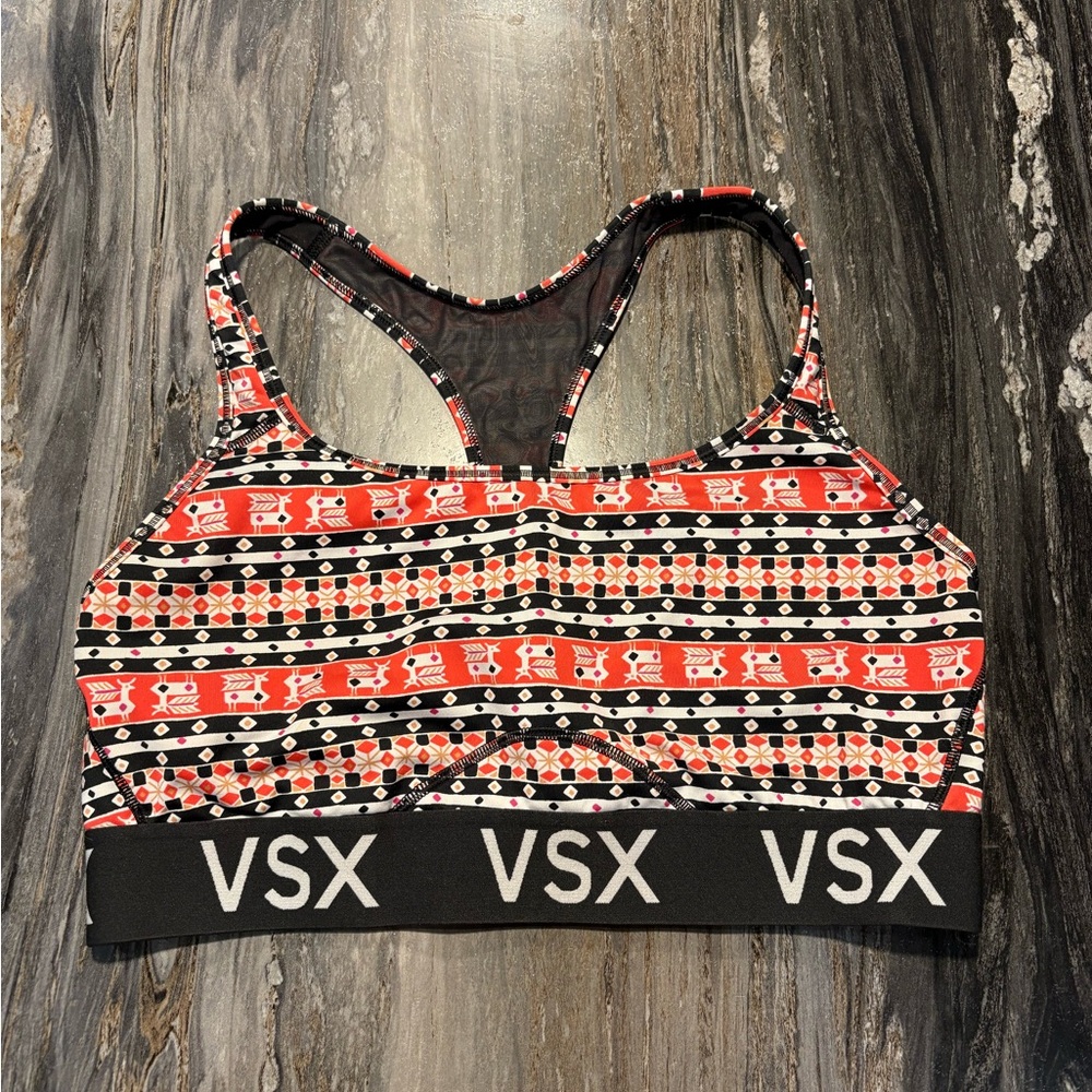 VSX Patterned Red and Black Sports Bra